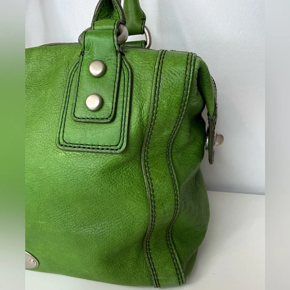 Fossil Kelly Green Pebble Leather Marlow Satchel Bag Purse Top Zip Closure